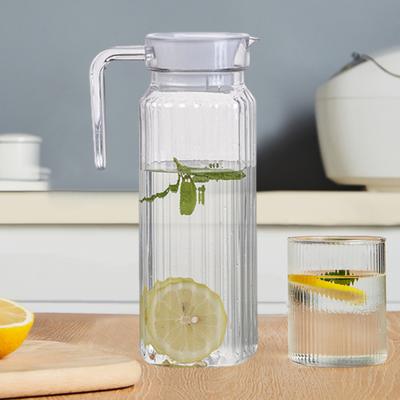 2Pcs Fridge Glass Water Jug with Lid Food Grade Spill-Free Spout Design Transparent Coffee Milk Juice Pitcher Jug