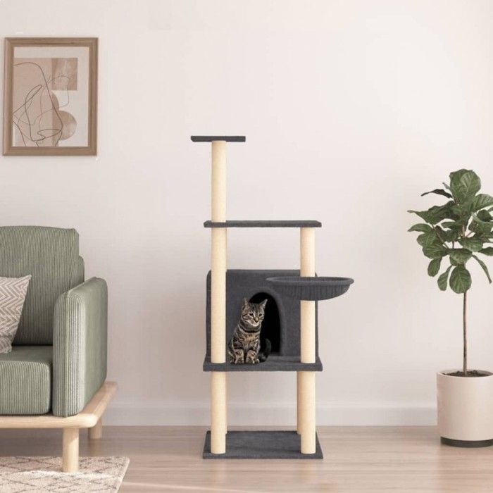 VidaXL Arbre à chat avec griffoirs en sisal gris foncé 132 cm 171728