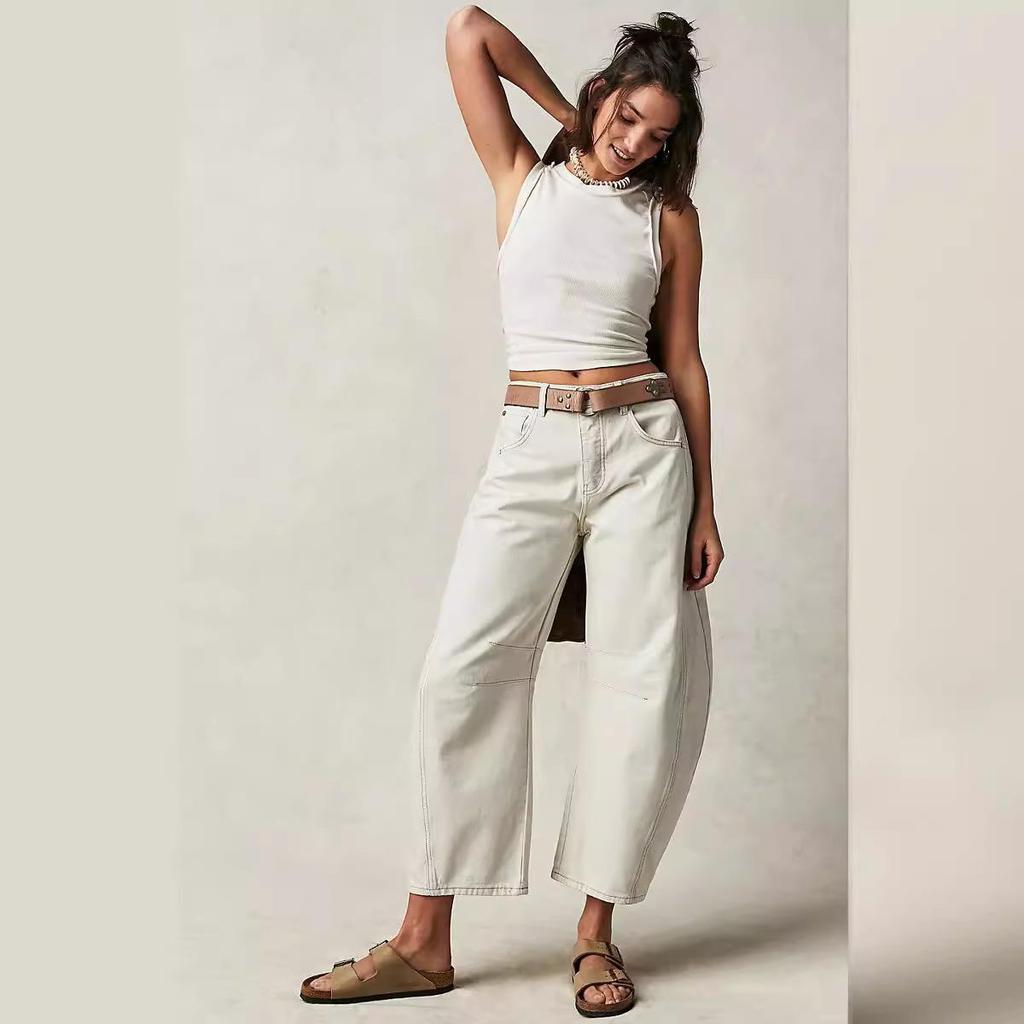 Women Mid-waist Jeans Stylish Women's Gradient Color Wide Leg Jeans with Pockets Hip Hop Retro Ankle Length Denim for Ladies Plus Size