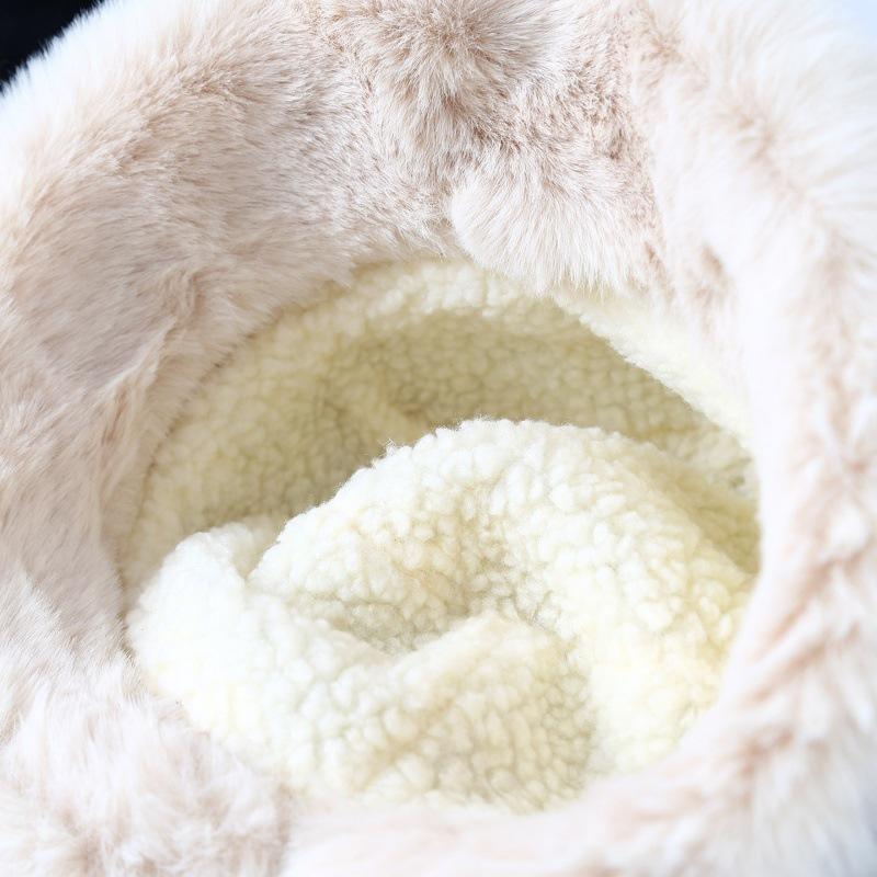 Autumn and Winter Bucket Hat Women's New Velvet Thickened Warm Bucket Hat Suede Versatile Ear Protector Basin Hat