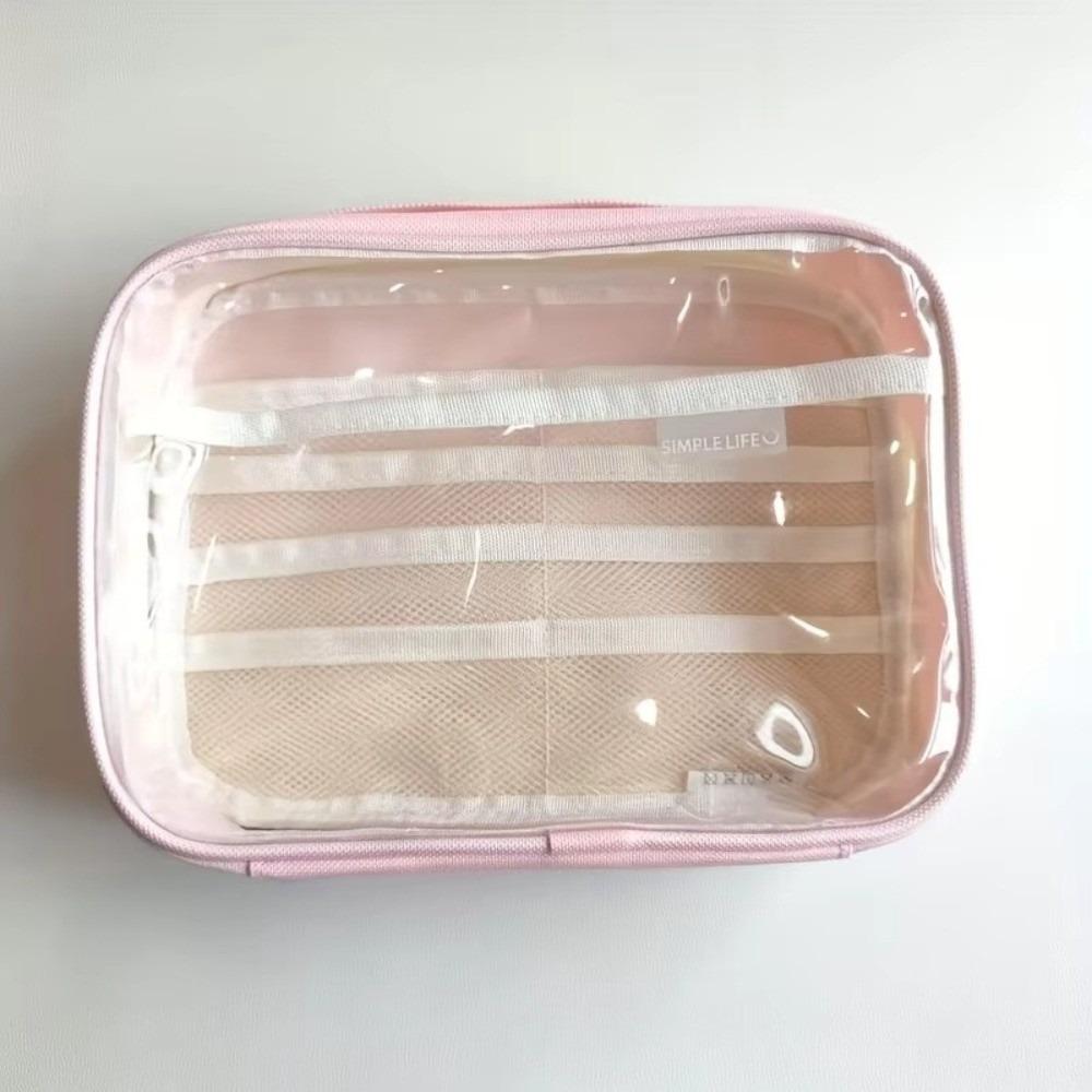 New Large-Capacity Pencil Case Multi-Functional Transparent Storage Bag Multi-Layered Zipper Stationery Bag Student розовый