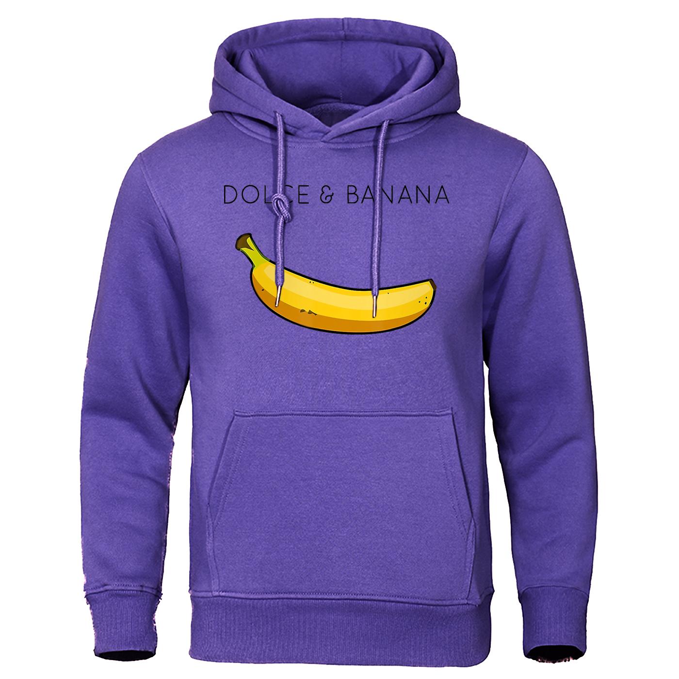 HerSight Dolce & Banana Leuke Bedrukte Heren Hoodie Losse Casual Kleding Mode Warme Fleece Hoodies Persoonlijkheid Street Hip Hop Sweatshirt XXL paars