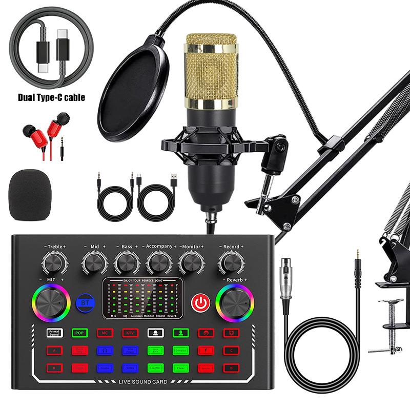 Mobile Phone Sound Card Type-C Converter & Microphone Set for English Podcasting & Live Broadcasts - F998
