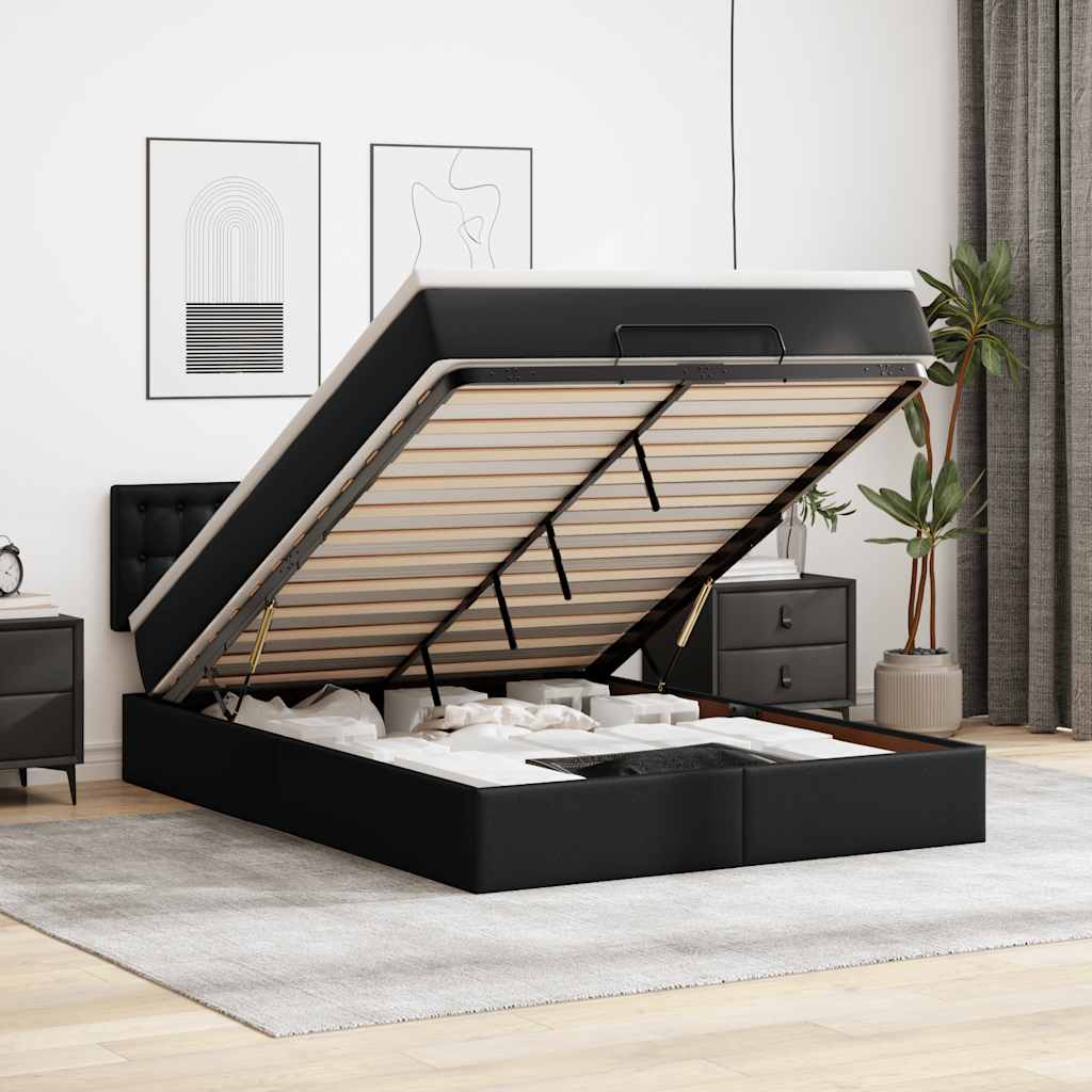 Ottoman Bed with Mattress Black 140x190 cm Faux Leather