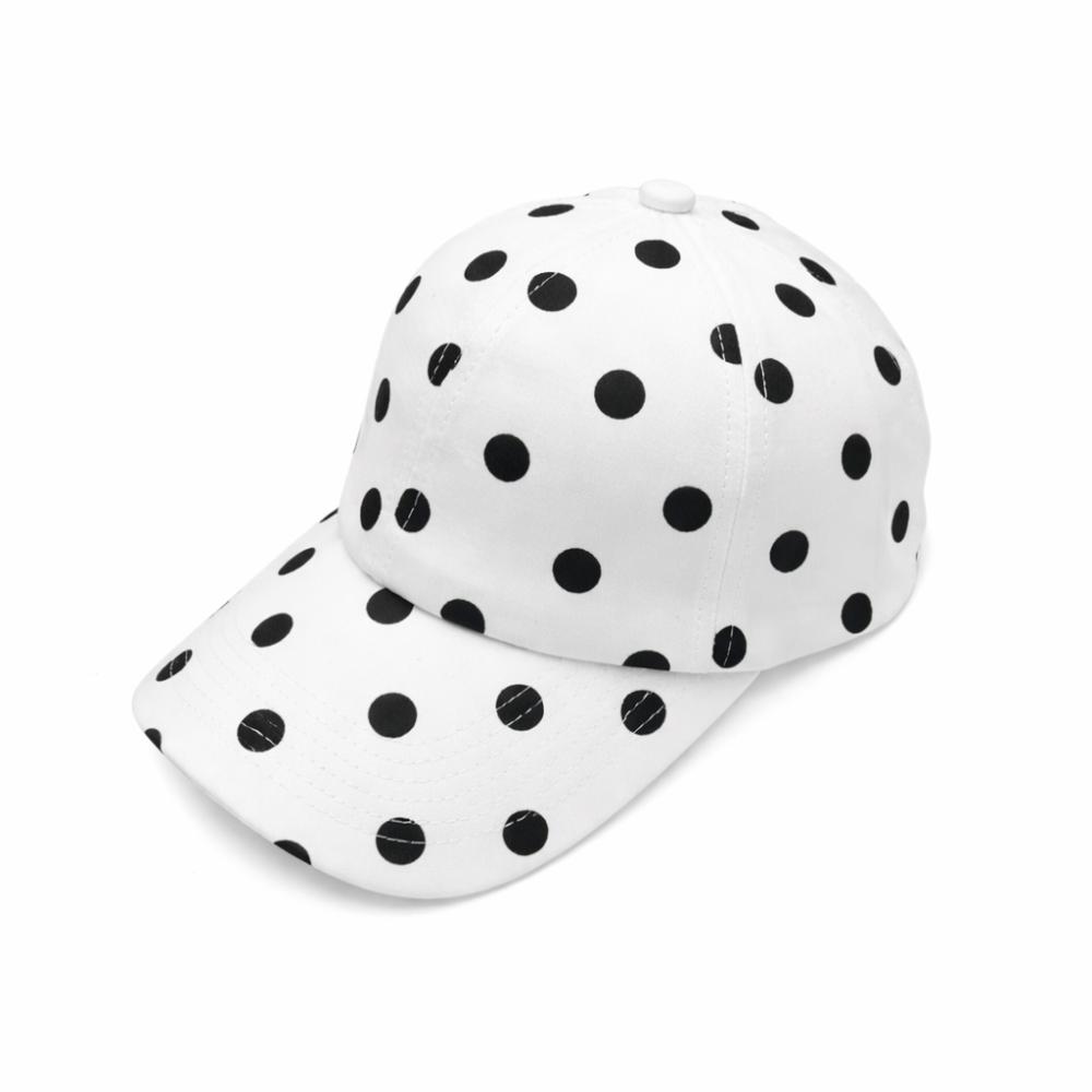 

Adjustable Sun Hat Soft-top Peaked Cap Trendy Polka Dot Baseball Cap Summer Outing білий