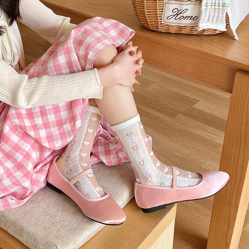 Spring and Summer Lightweight Socks - Cute Children's Butterfly Knot Ankle Socks with Rolled Edges and Transparent Silk Stockings