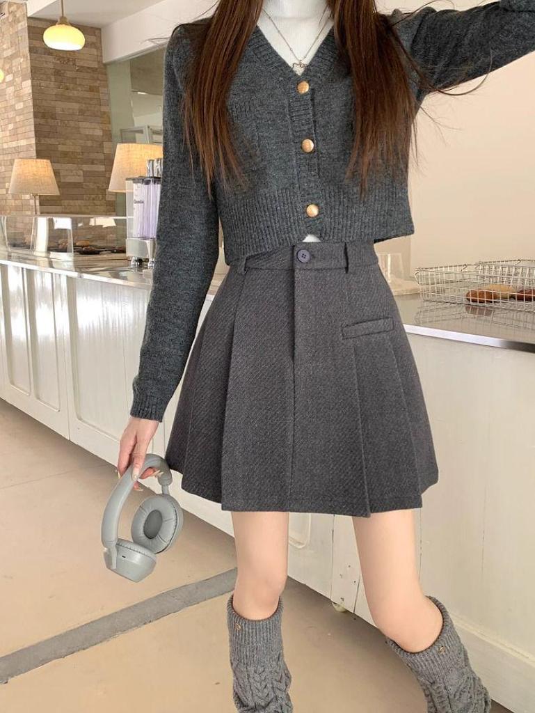 Neuer High-Waist Minirock aus dicker Wolle mit Falten in A-Linie für Damen für Herbst/Winter - Anti-Exposition, Schlankmachend, Modisch.