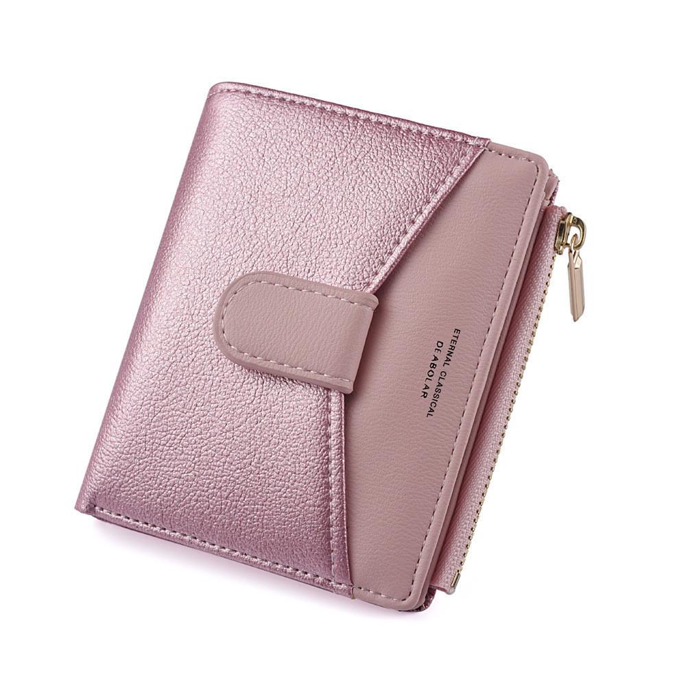 

Chic Women s Pu Money Clip Korean Version Shiny Colorful Patchwork Zip Fastener Coin Purse Short Card Wallet Factory Supply Pink