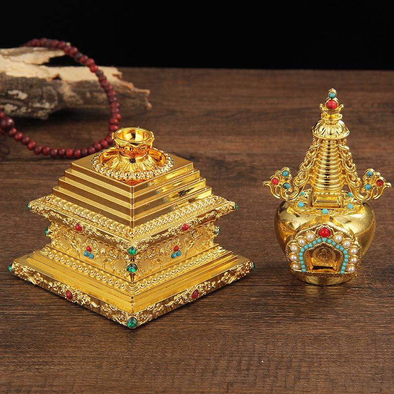 Tibetische Legierung Sarira Stupa Reliquienhalter Schmuckstück für Hausaltar Display