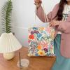 Trendy Floral Canvas Tote Bag For Students And Vacation Large Capacity Handbag