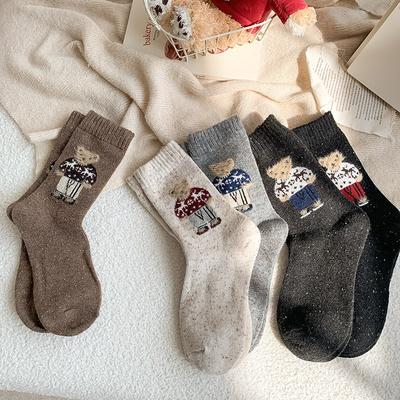 Idea Yarn Bear Socks Women'S Plush Cute Japanese Medium Tube Stacking Socks Winter Thickened Warm Student Women'S Socks
