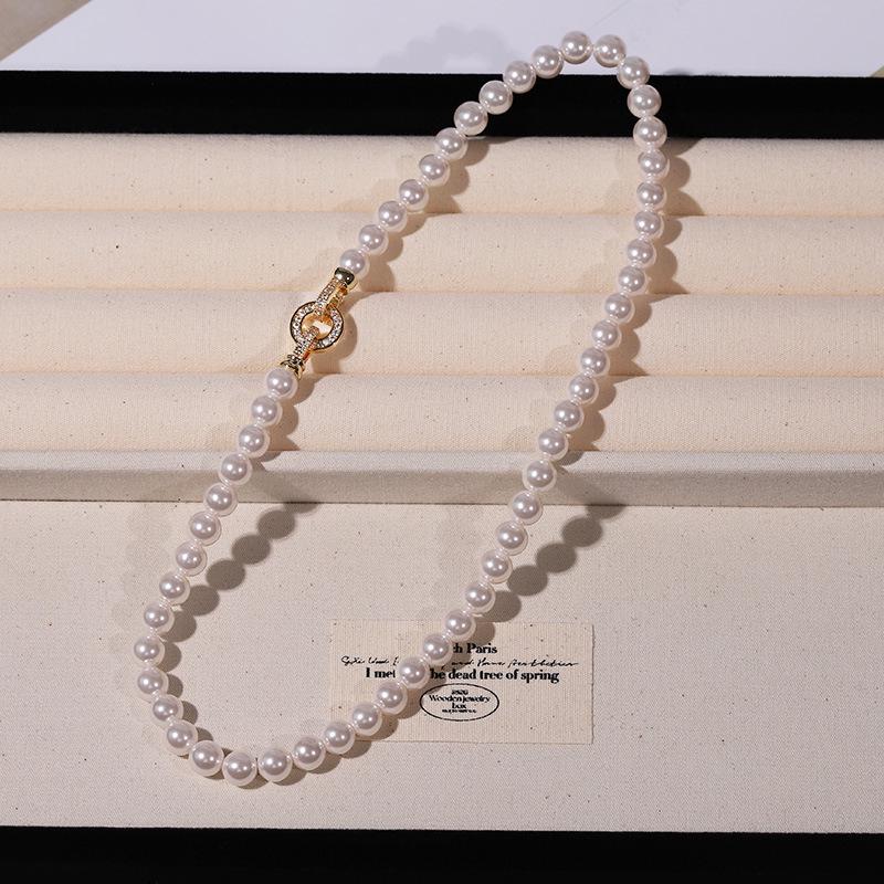 Natural Deep Sea Shell Pearl Necklace & Bracelet Set - Three-Piece Round Choker for Women