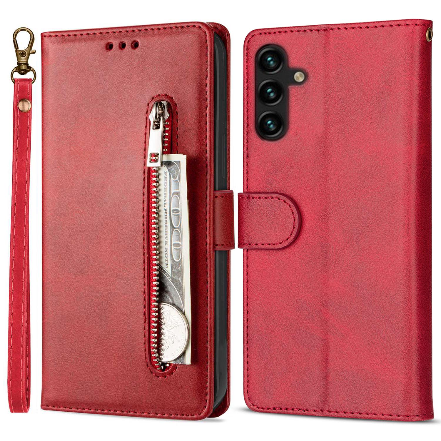 

For Samsung Galaxy S25 Case Anti-Scratch Zipper Wallet Leather Phone Cover Red