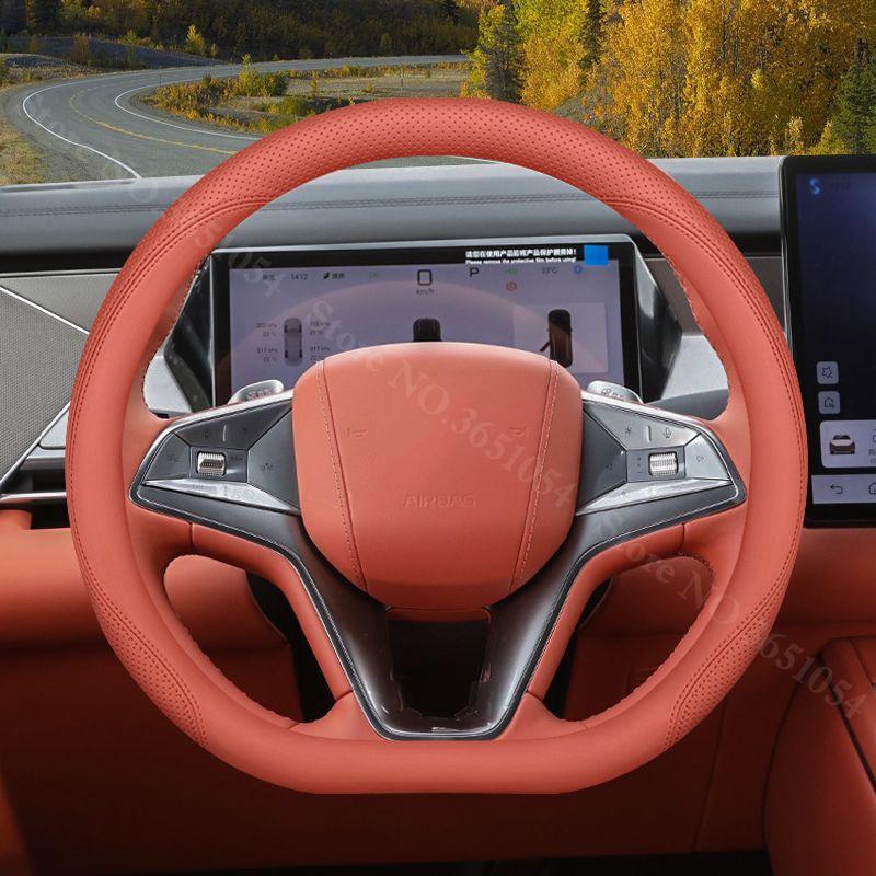 For BYD Tang L ATTO 8 Car Steering Wheel Cover Napa Leather Ultra-thin Anti Slip Car Handle Covers Interior Decor Accessories