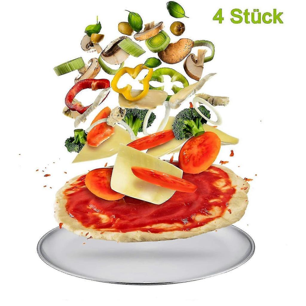 Stainless Steel Pizza Tray Set Of 4 - Round Pizza Baking Trays (26 Cm)  - RiRi