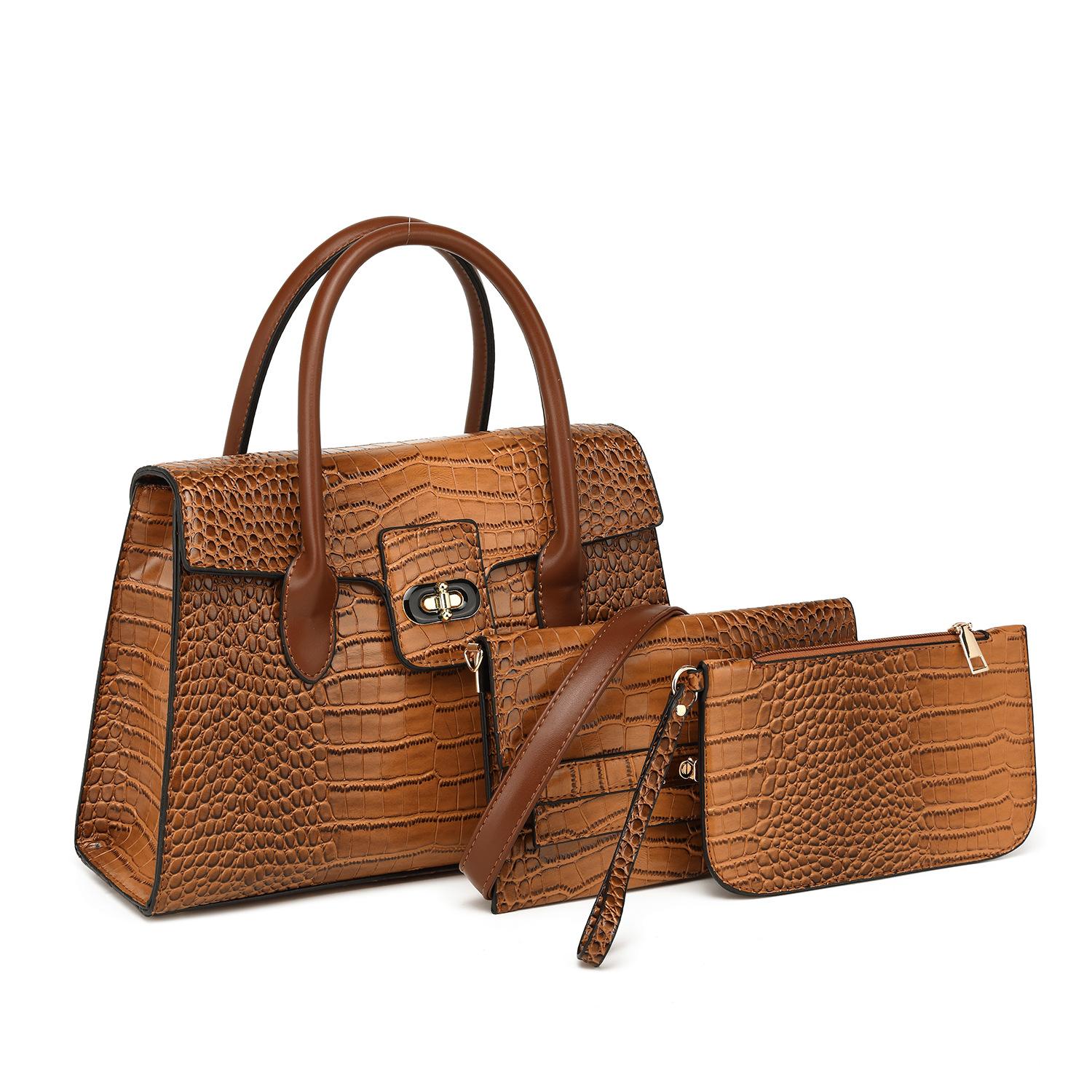 2026 New Fashion Trend Light Luxury Alligator Pattern Women s Tote Bag темно-коричневого