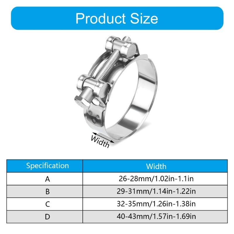 Pack of 4 Steel Hose Clamps Corrosion Resistant Providing Strong & Tight Grip for Home & Industrial Hose Applications