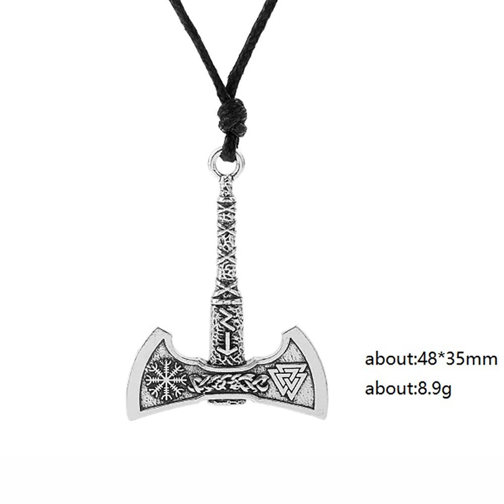 Viking Axe Necklace for Men Norse Runes Compass Pendant Vintage Amulet Jewelry Male Boy Gifts