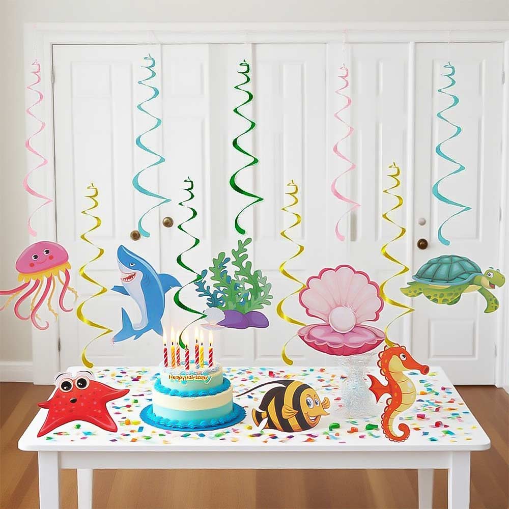 Paper Hawaiian Spiral Ornaments Colorful Summer Theme Pendant Ocean Animals Hanging Flag  Wedding