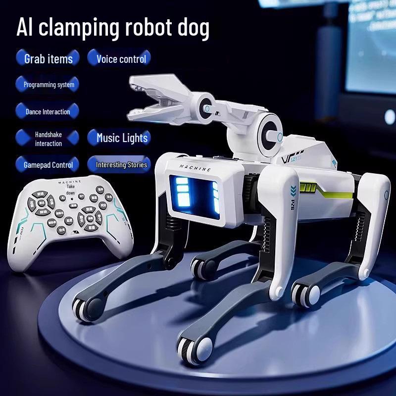 Smart AI Robot Dog with Voice Dialogue, Remote Control, Call Function, Item Pickup & Cannonball Shooter