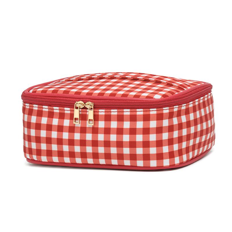 

Waterproof Plaid Cosmetic Bag Aesthetic Red Makeup Organizer Large Capacity Travel Toiletry Bag Portable Stationery Pouch