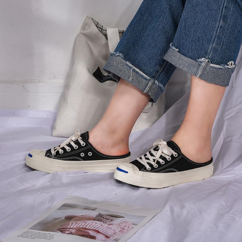 Smile Half-drag Canvas Shoes Women Without Heels New Student Lazy Shoes 303