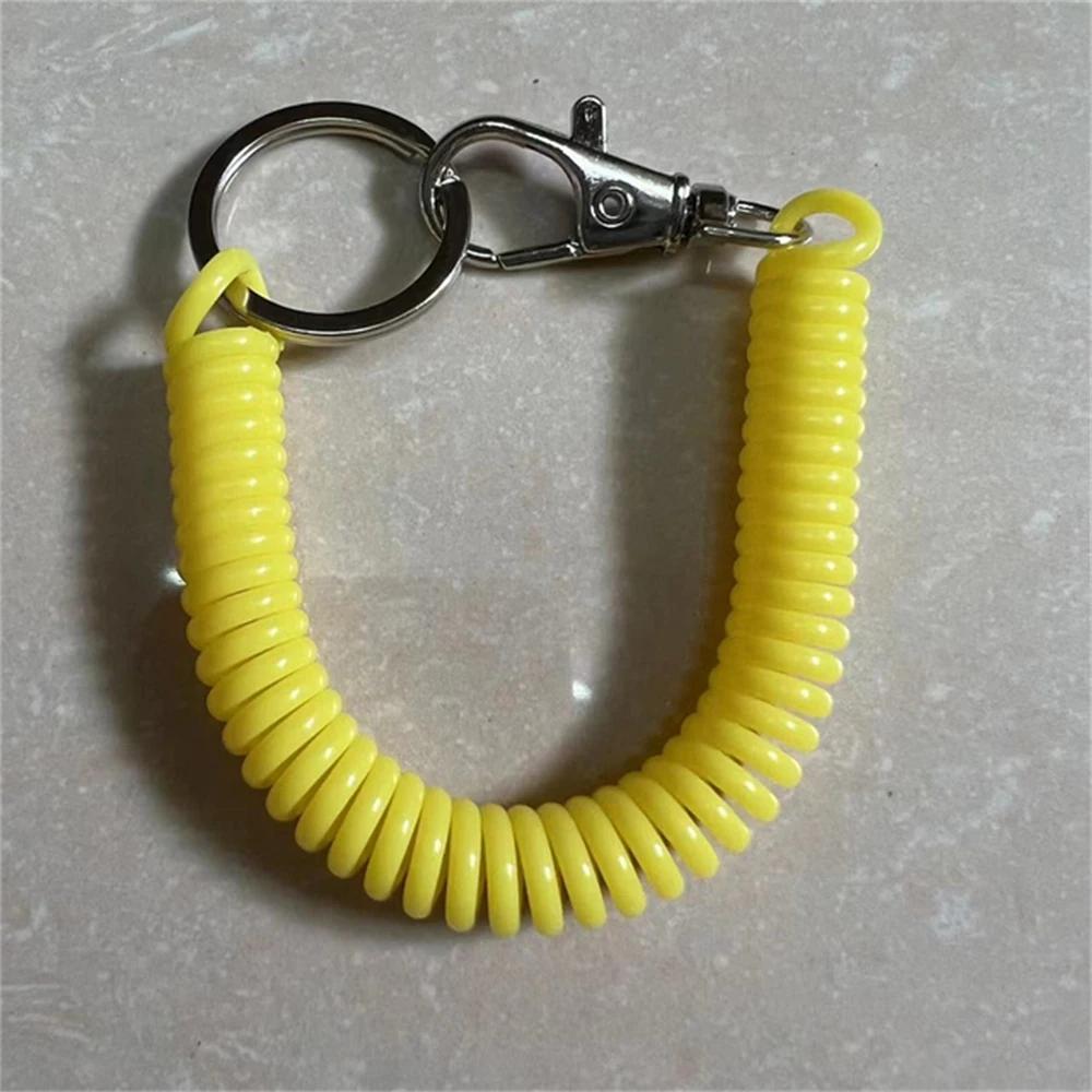 Colourful Retractable Spring Coil Keychain Anti-Lost Stretch Cord Safety Keyring With Metal Lobster Clasp For Girls Phone Wallet