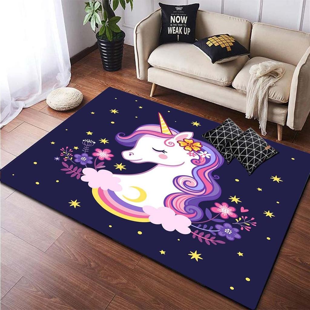 Cartoon Cute Unicorn Printed Carpet Children's Play Rug Hallway Balcony Non-slip Floor Mat Girl Living Room Home Decoration