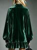 Elegant Velvet Ruffle Lapel Shirt Dress with Lantern Sleeves for Women