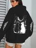 Women's Cat Printed Hooded - Comfortable Winter Sweatshirt, Mysterious Moon and Starry Sky Design, Machine-washable Autumn and Winter Casual Jacket
