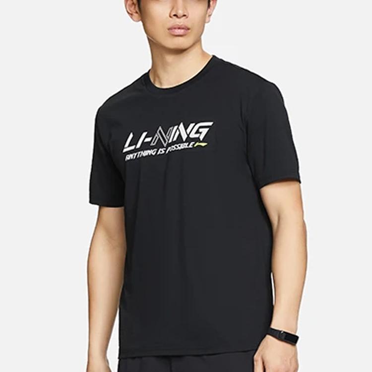 Li Ning Training Series Reflective Letter Logo Quick-Dry Short Sleeve T-Shirt Men Tops Black ATSS833-1