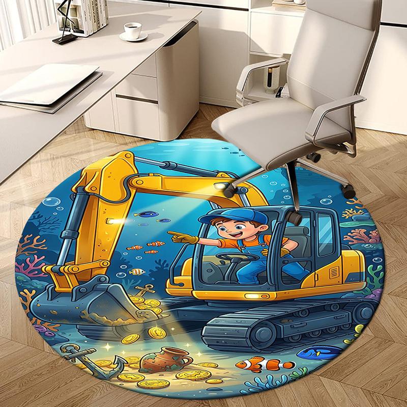 1PC Underwater Excavator Gold Coins Non-Slip Floor Round Carpet, Office, Family, Bedroom, Large Area Rug Indoor Rugs, Durable PolyesterH0347