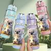 1PC Cute Koala Bear Cartoon 750ml Color Plastic Sports Water Bottle Leakproof Flip Straw Lid Suitable for Sports Office Home Use