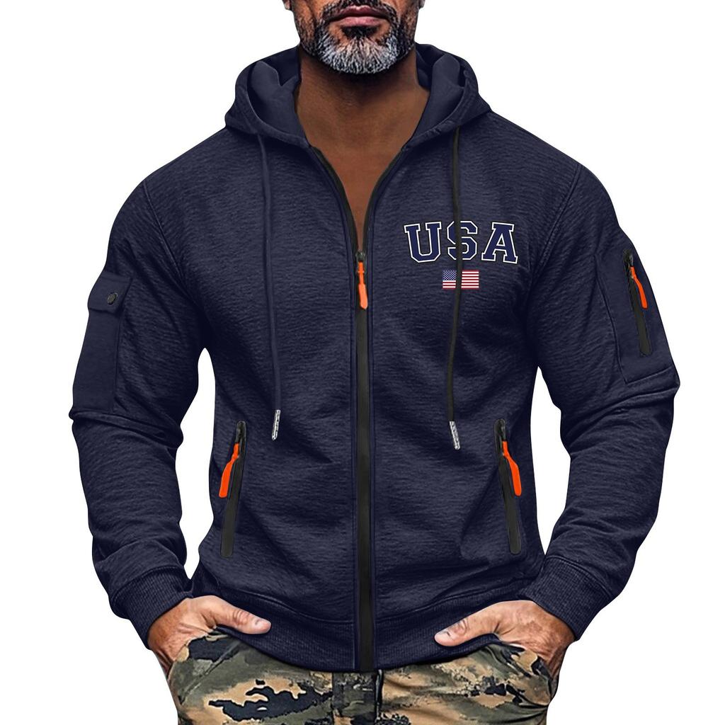 Men's Sweatshirt Hoodie Zipper Arm Pocket Cardigan Men's Sports Large Size Casual Hoodie