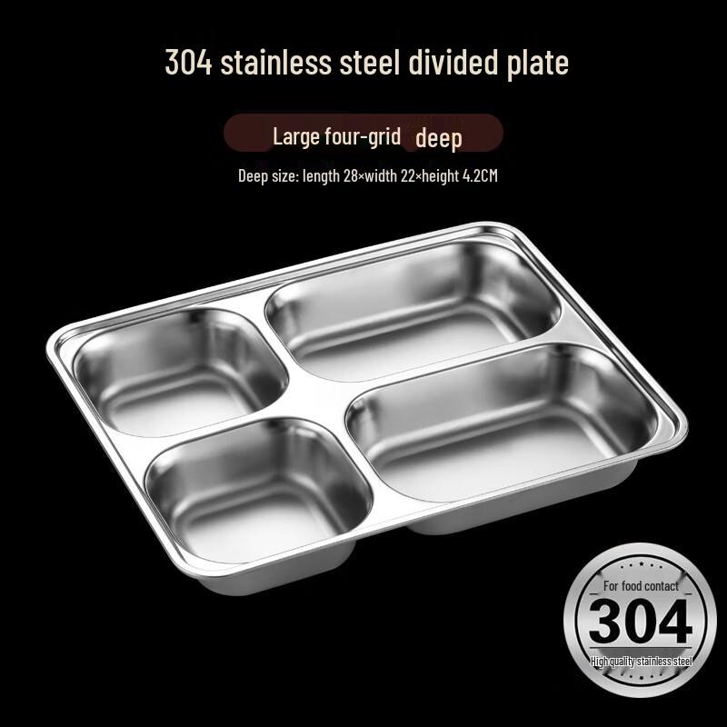 Four-Compartment Stainless Steel Canteen Tray