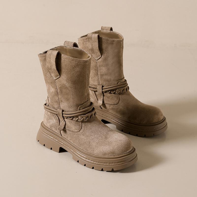 [Fanfna] thick-soled Martin boots women's thin boots 2025 autumn retro rhubarb boots slim western cowboy boots