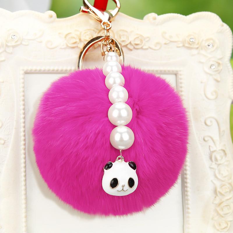 Charming Creative Panda Plush Keychain Keyring For Women With Colorful Pom Pom