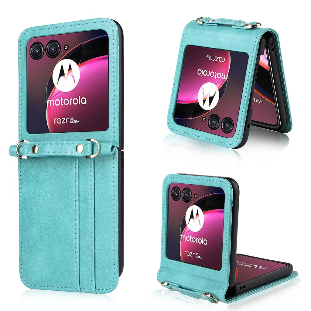 For Motorola Razr 40 Ultra 5G Hard PC+PU Leather Cover One-piece Design Card Slots Phone Case with Lanyard