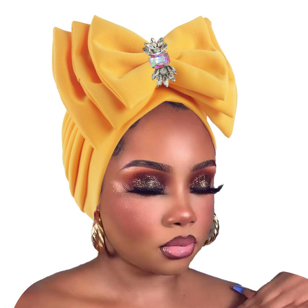 

Multi Layer Bow Turban Hat For Women African Lady Head Wraps Bonnet Muslim Headscarf Cap