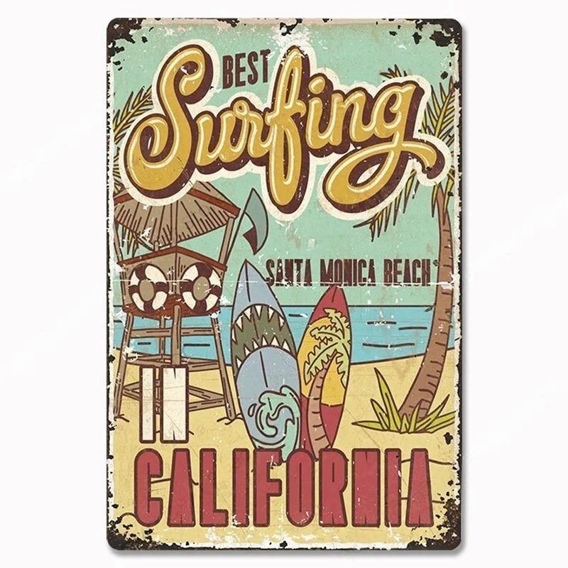 Vintage Metal Tin Signs Poster Hawaii Beach Party Poster Surfing Paradise for Beach Bar Cafe Club Home Room Wall Decor