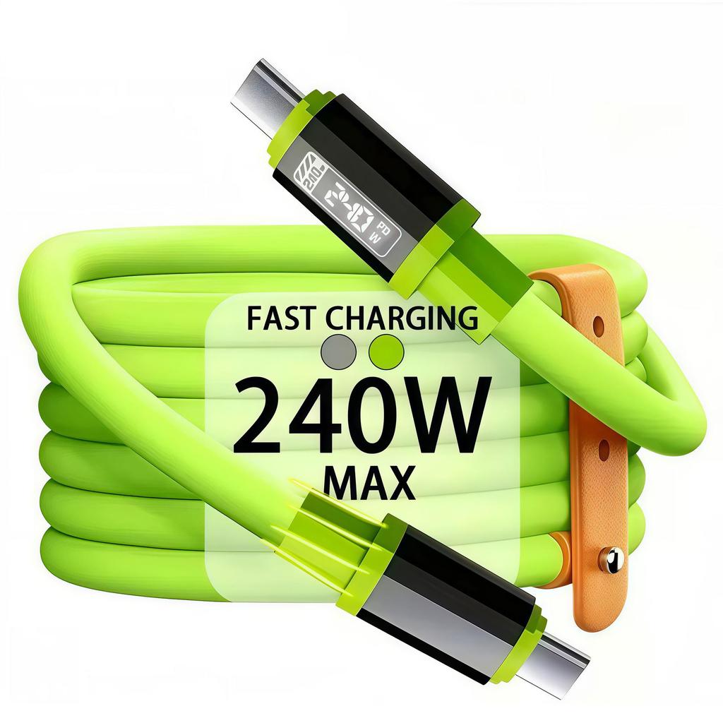 240W Dual Type-C Silicone Fast Charging Cable for Mobile Phones & Tablets, 6A Digital