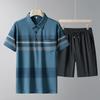 Men's Casual Ice Silk Sports Suit - Short Sleeve Polo Shirt & Shorts for Middle-Aged and Elderly