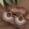 Vintage Round Inlaid Hollow Blue Color Wooden Leather Earrings Geometric Creativity Silver Color Dangle Earrings for Women