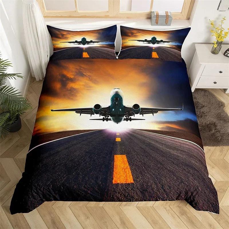 3D Airplane Duvet Cover King Aircraft Transportation Bedding Set Microfiber Globe Comforter Cover Helicopter Decor Quilt Cover