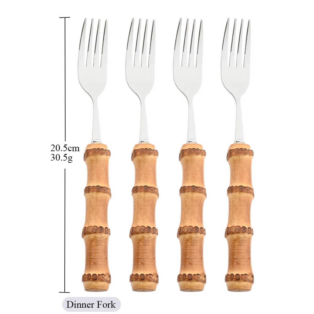 

Drmfiy Gold Dinner Fork Cutlery Set Stainless Steel 4/6/10Pcs Fork Dinnerware Set Kitchen Western Bamboo Handle Tableware Set
