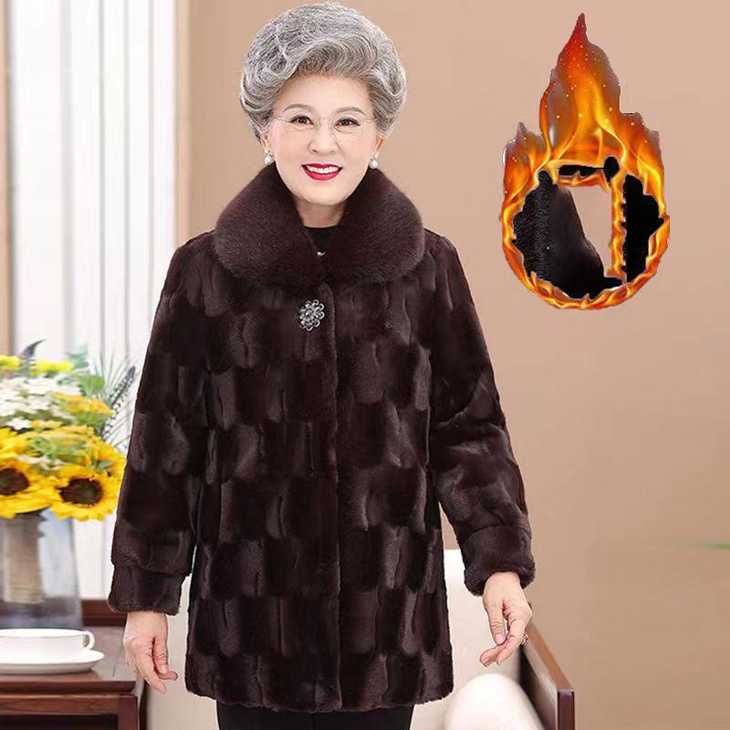 

Зимняя толстая норковая флисовая шуба для женщин, искусственный мех норки, зимнее теплое хлопковое пальто для мам, женская куртка из искусственного меха, верхняя одежда XL-5XL XL кофейный