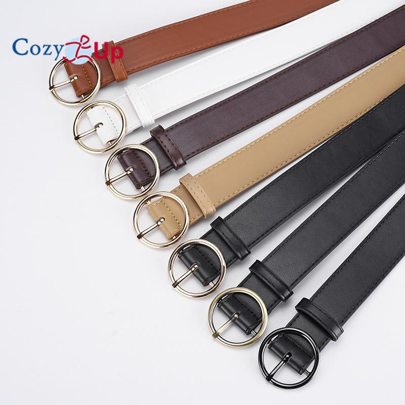Round buckle PU leather belt women's jeans all-match decorative belt
