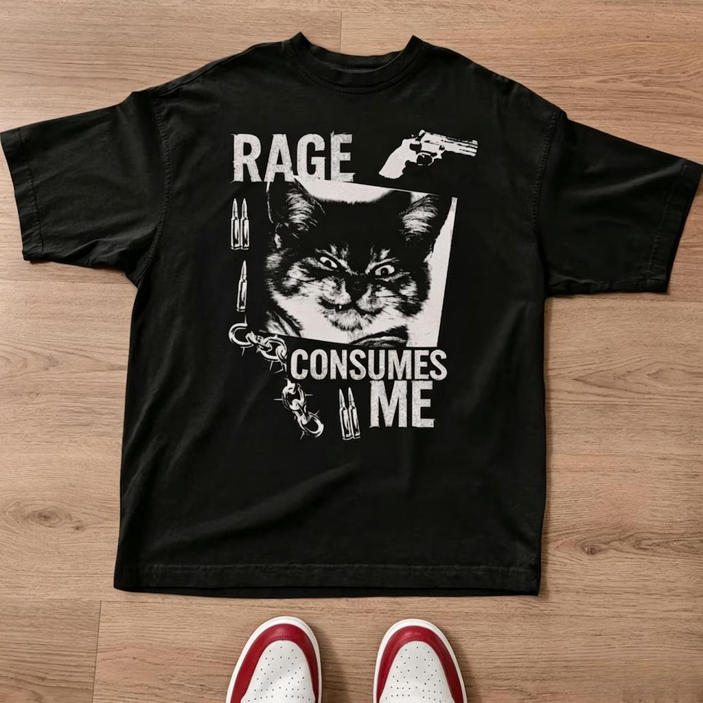 Rage Consumes Me Cat Funny Cat Meme Tshirt Vintage Unhinged Cat Tee Grunge Punk Tshirt Unisex Unisex Harajuku Y2k Trendy Tee Tops