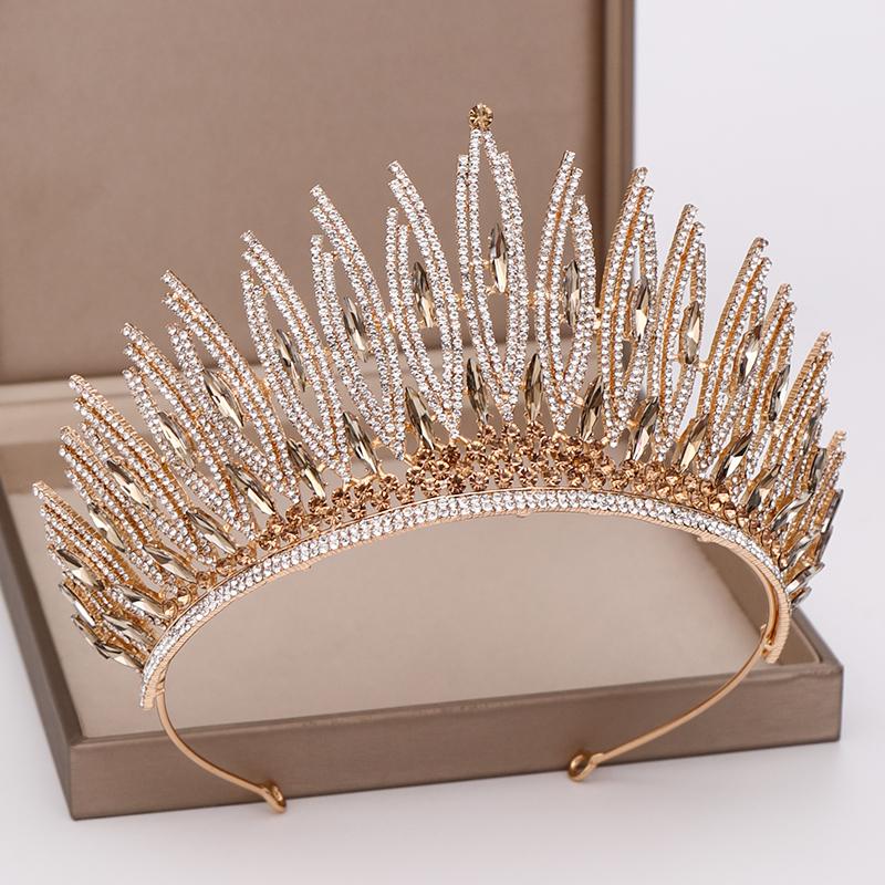 Luxuriöse Strass Kristall Gold Hochzeit Große Krone Königin Braut Tiara Frauen Schönheitswettbewerb Braut Haarschmuck Accessoires Geschenk