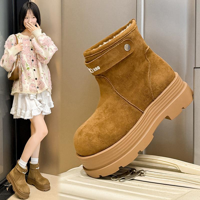 2025 autumn new retro leather British style thick-soled heightening Martin boots knight boots short boots women